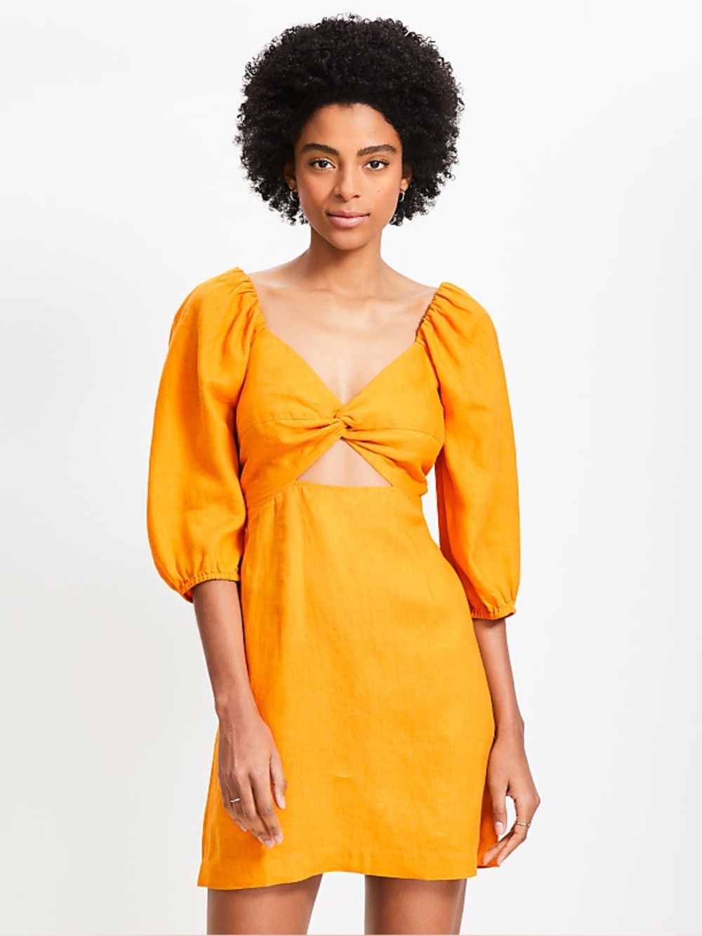 Loft Beach Linen Cutout Yellow Mini Dress With Pockets Size Large